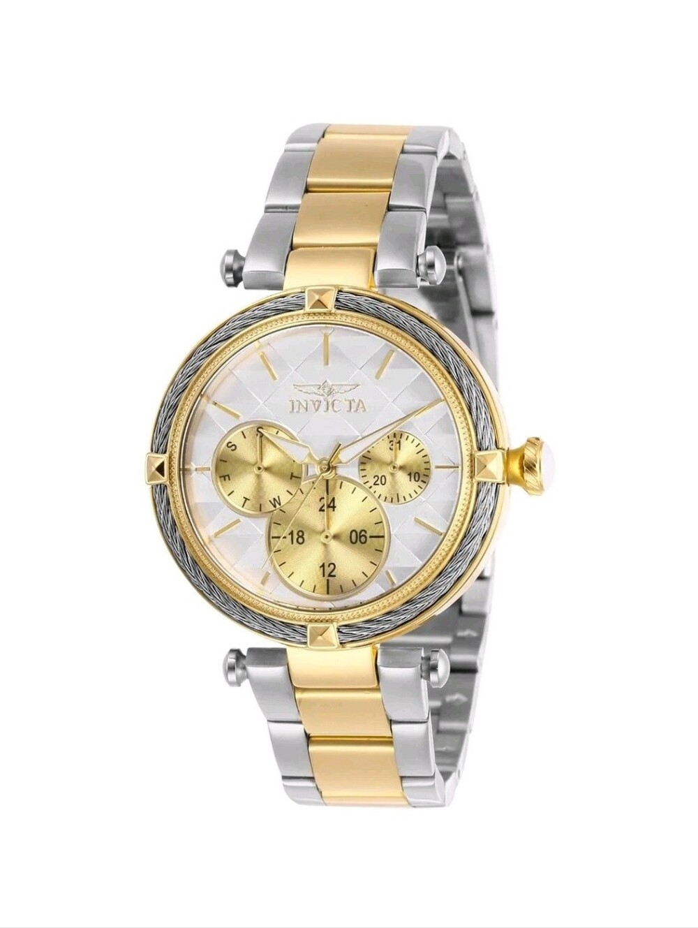 Invicta Latticia Bolt Two Tone Gold Steel 36.5mm Watch With Aluminum Watch Box